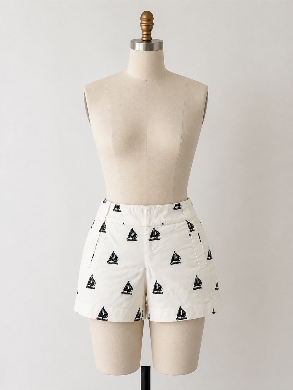 J. Crew Cream Shorts with Navy Sailboat Motif